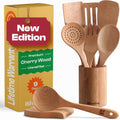 Cherry Wooden Spoons Cooking Utensil Set of 9 - Natural, Durable