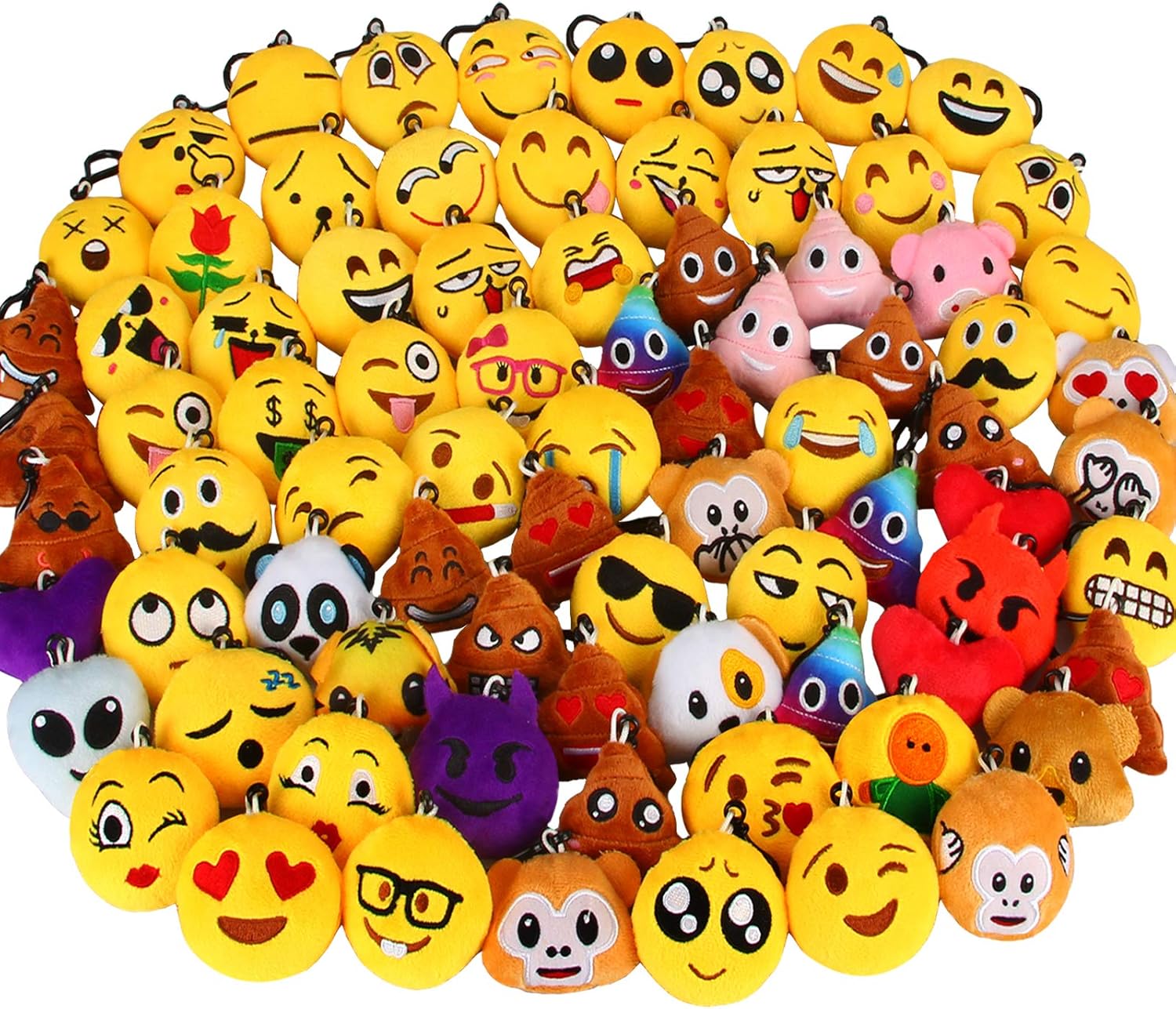 Dreampark 80 Pack Mini Emoticon Keychain Plush for Kids Fun