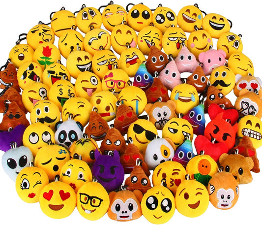 Dreampark 80 Pack Mini Emoticon Keychain Plush for Kids Fun