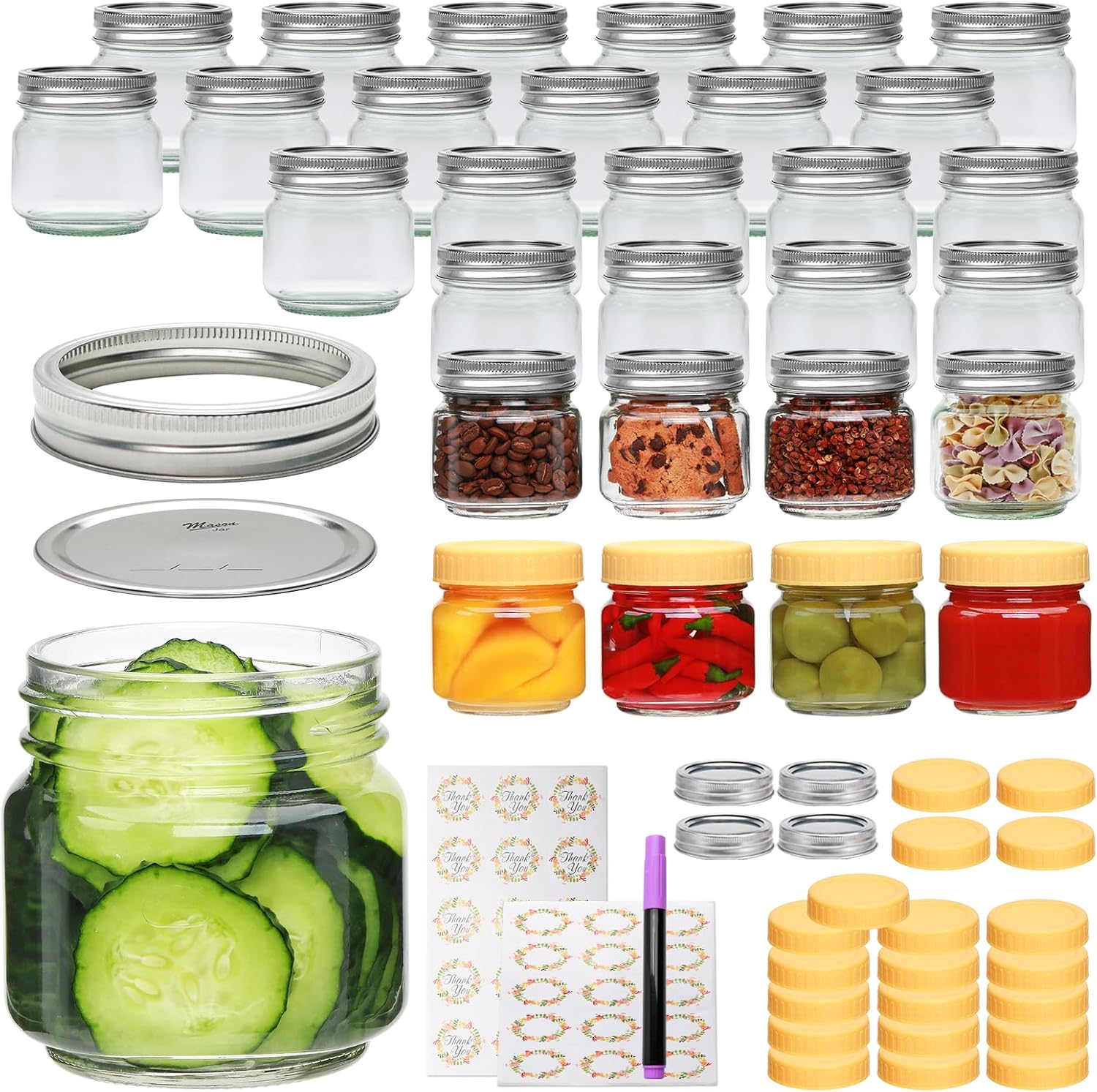 30 Pack 8oz Mason Jars with Lids for Preserving and Gifting