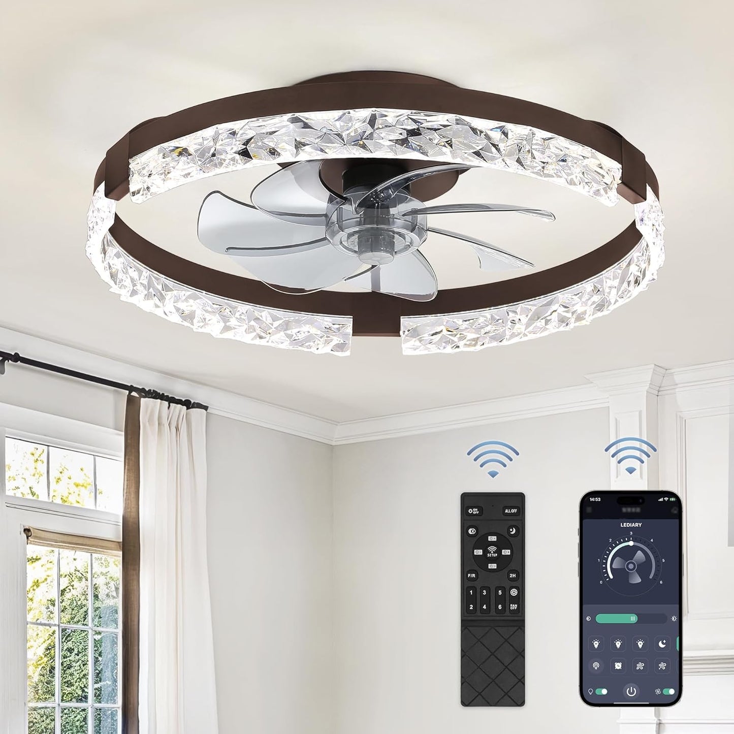 LEDIARY 20 Inch Low Profile Ceiling Fan with Lights and Remote