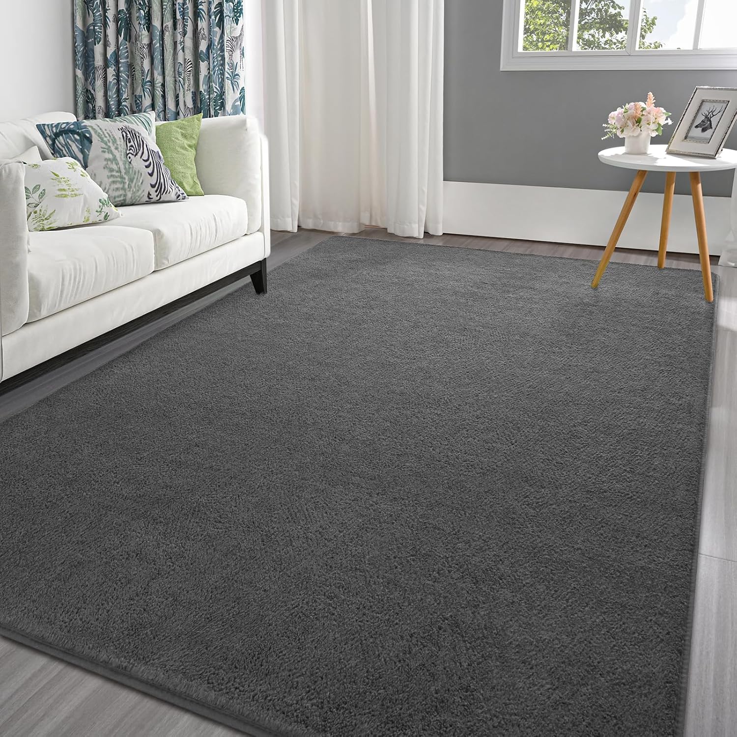 Pettop 6x9 Dark Grey Thickened Memory-Foam Area Rug for Home