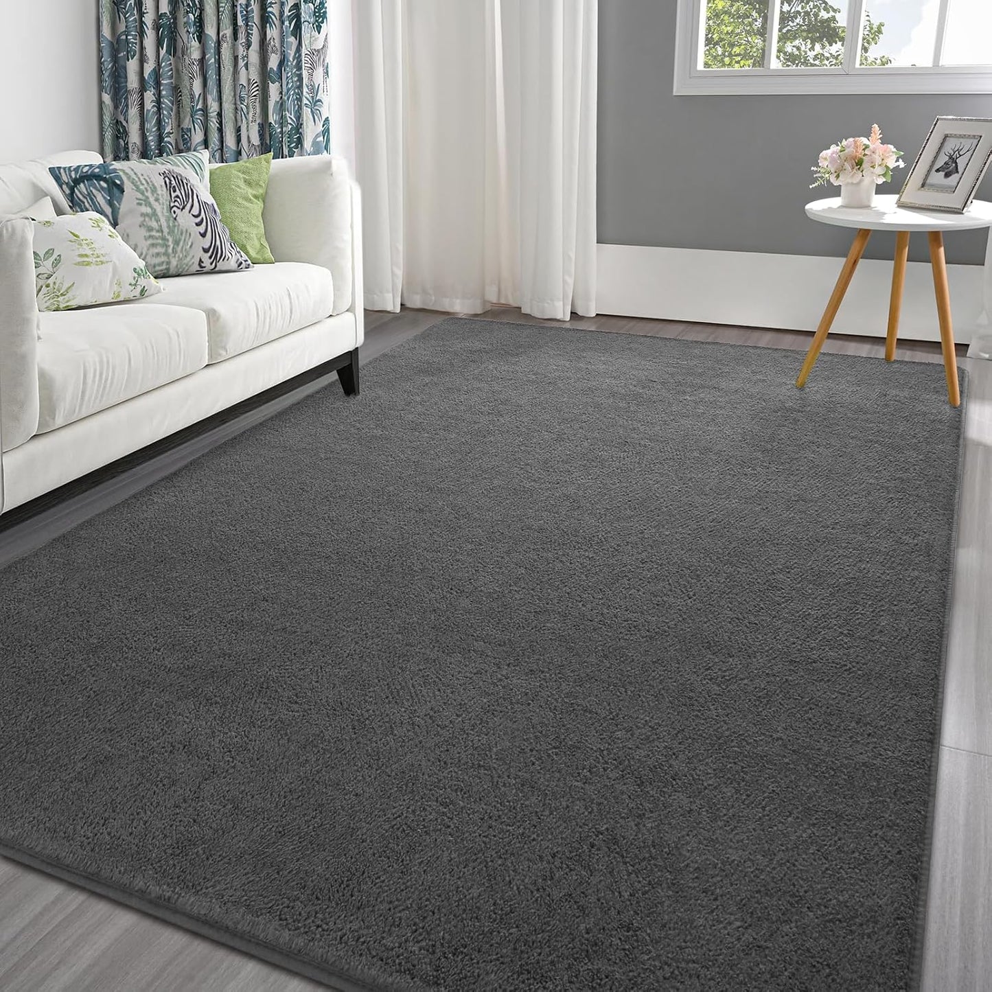 Pettop 5x7 Dark Grey Thickened Memory-Foam Area Rug for Home