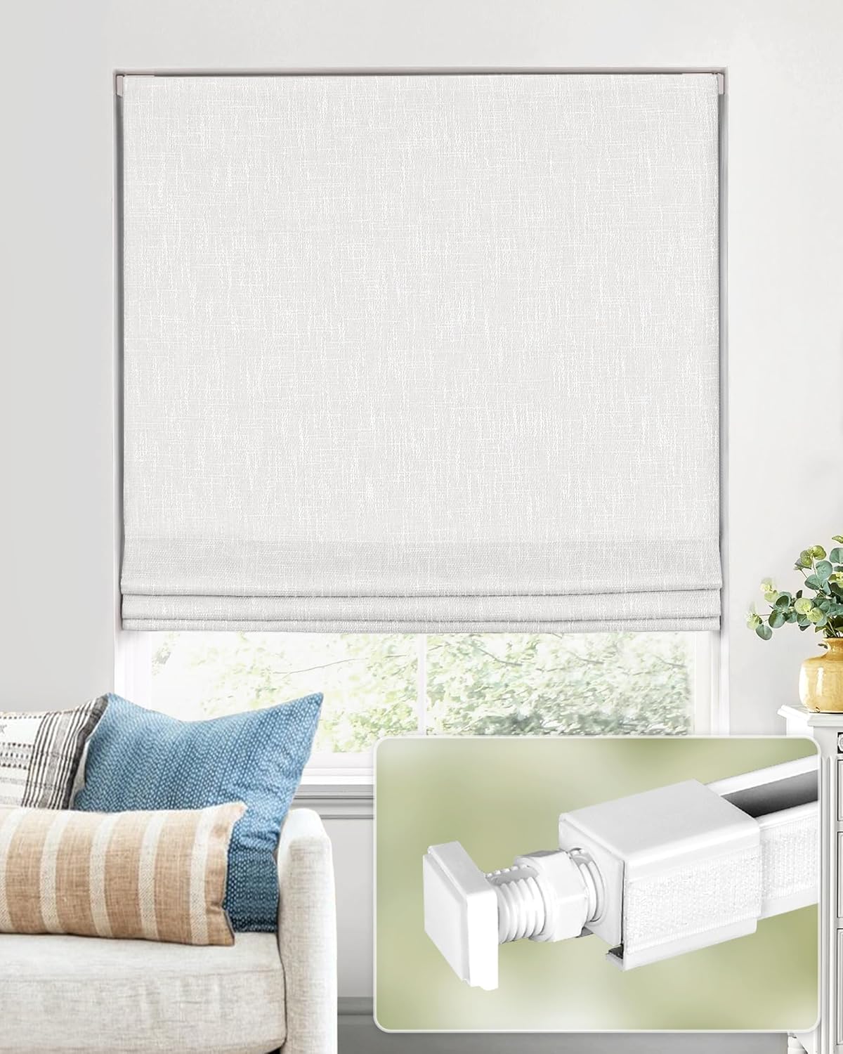 No Tools No Drill Cordless Roman Shades for Indoor Windows