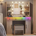 Makeup Vanity Desk with Mirror and Lights - 43 in Grey Vanity Set