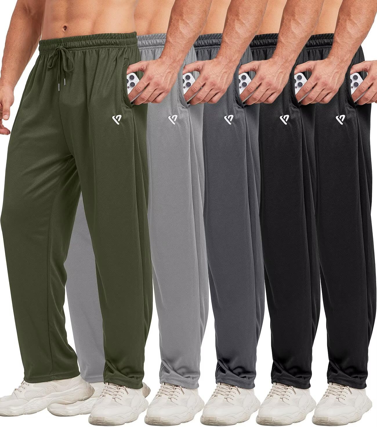 5 Pack Mens Sweatpants Open Bottom Joggers with Zip Pockets