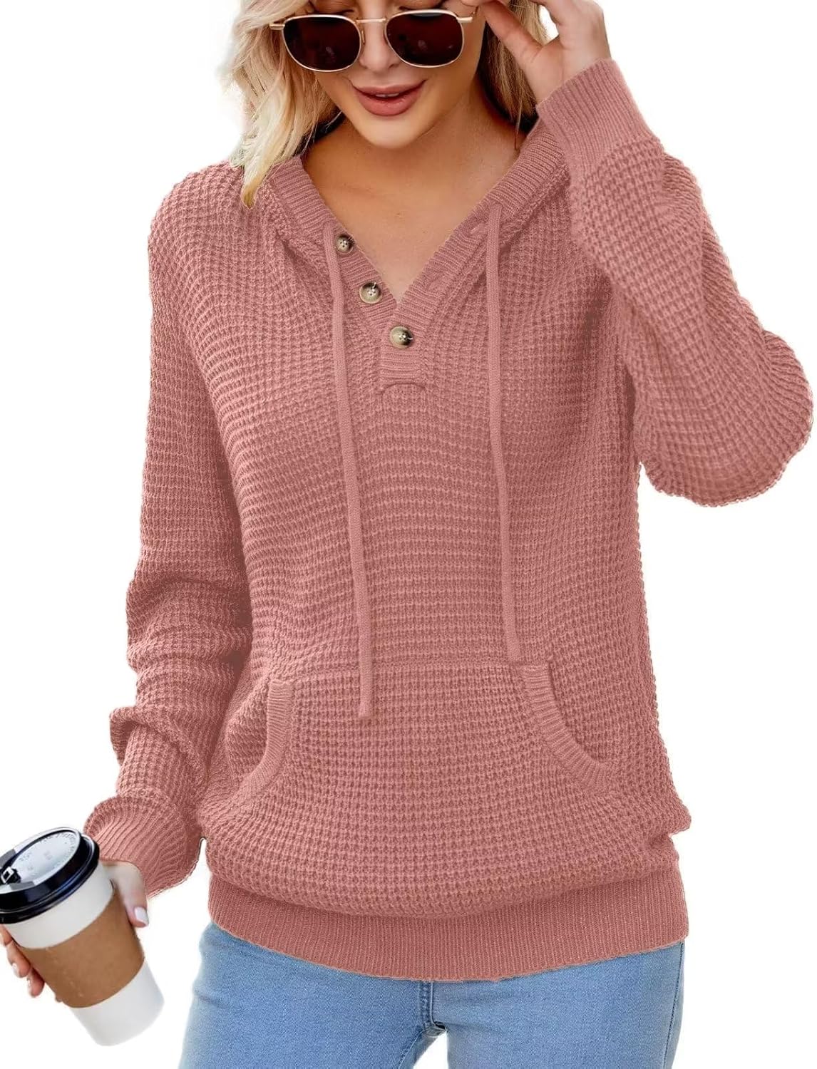 CiCiBird Women Fall Hoodies Sweater Knit V Neck Tops Casual