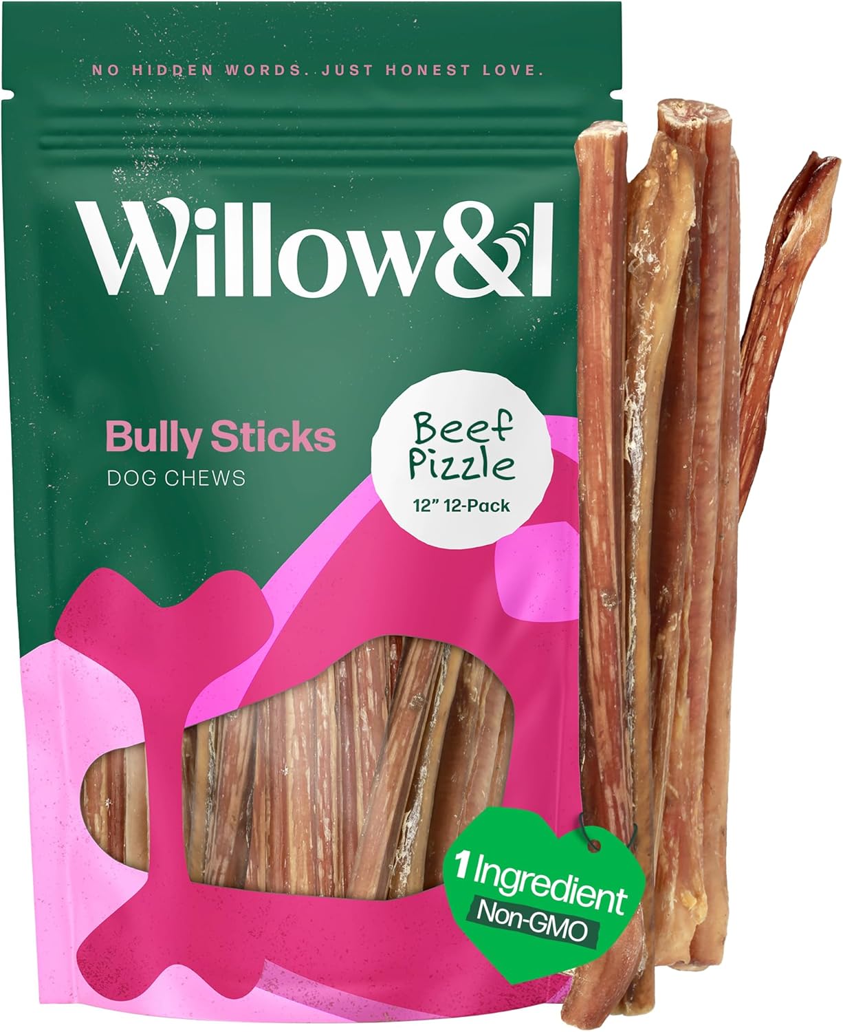 Willow&I Bully Sticks for Dogs - Premium Natural Chews 12 Inch
