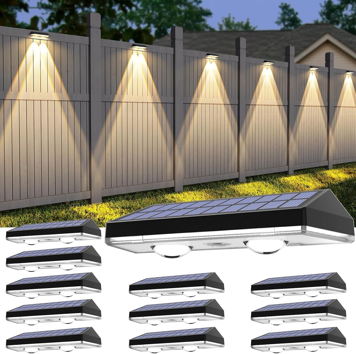 Solar Fence Lights with RGB & Warm White for Outdoor Use