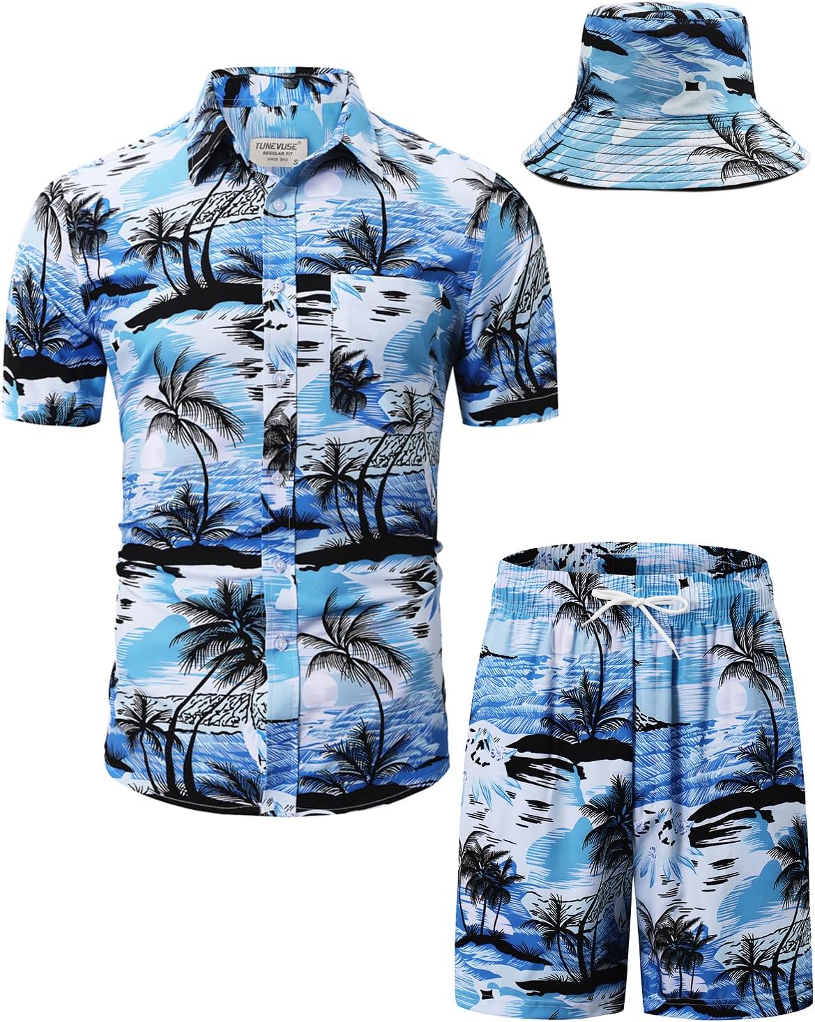 TUNEVUSE Mens Hawaiian Shirts and Shorts Set for Summer Fun