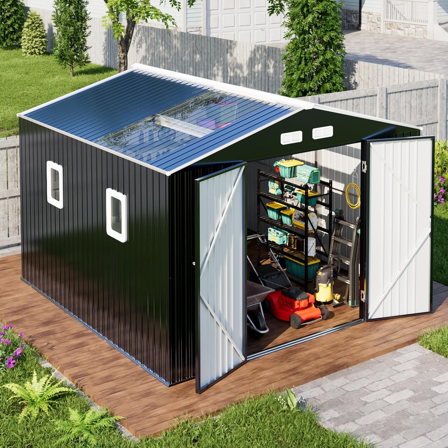 Metal Shed 10x10 Outdoor Storage with Translucent Roof Panels