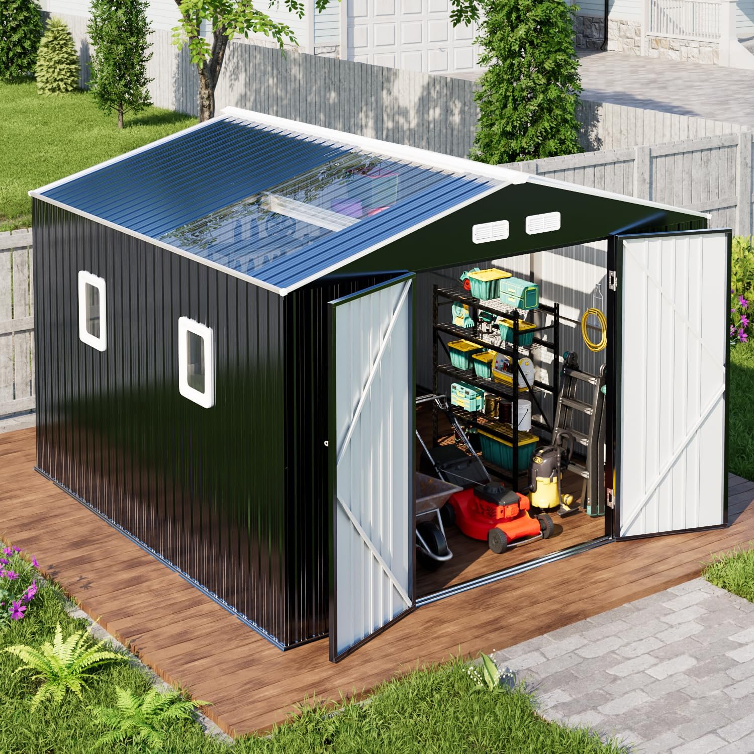 Metal Shed 10x10 Outdoor Storage with Translucent Roof Panels