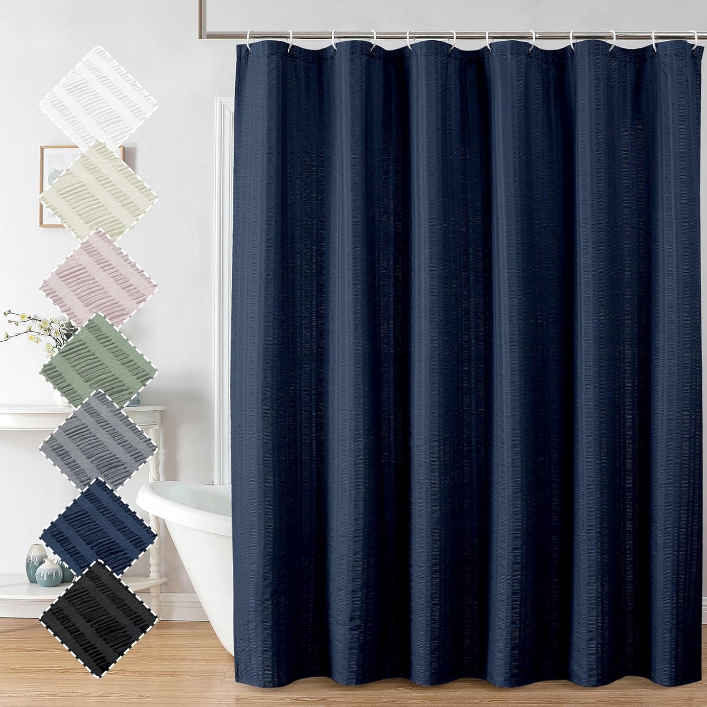 Navy Blue Spa Fabric Shower Curtain - 72x72, Machine Washable
