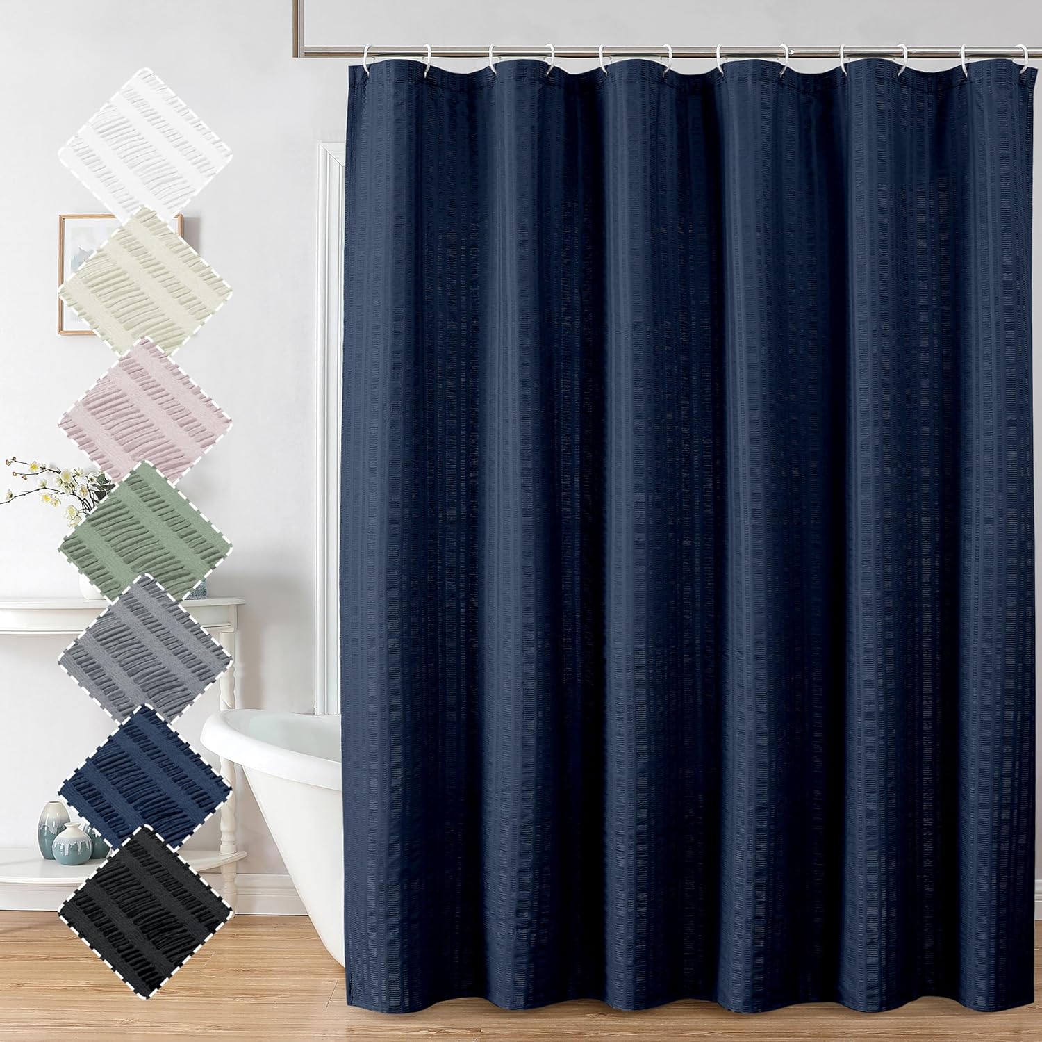 Navy Blue Spa Fabric Shower Curtain - 72x72, Machine Washable