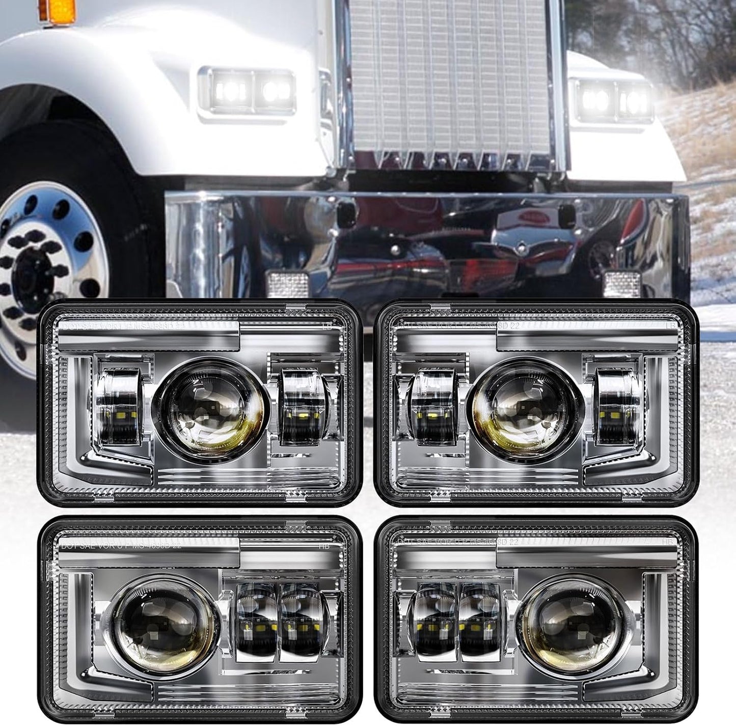 BICYACO 4x6 Inch LED Headlights for Kenworth and Peterbilt Trucks