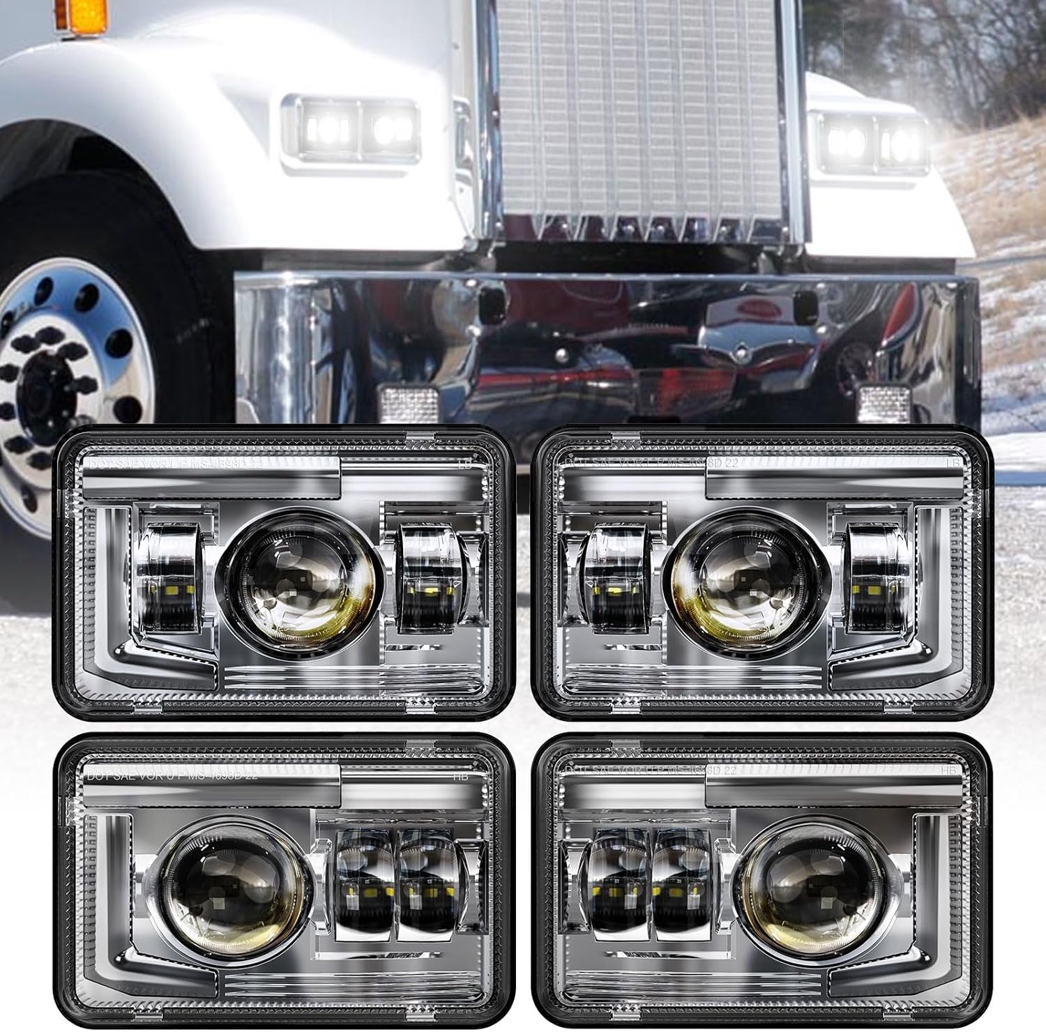 BICYACO 4x6 Inch LED Headlights for Kenworth and Peterbilt Trucks