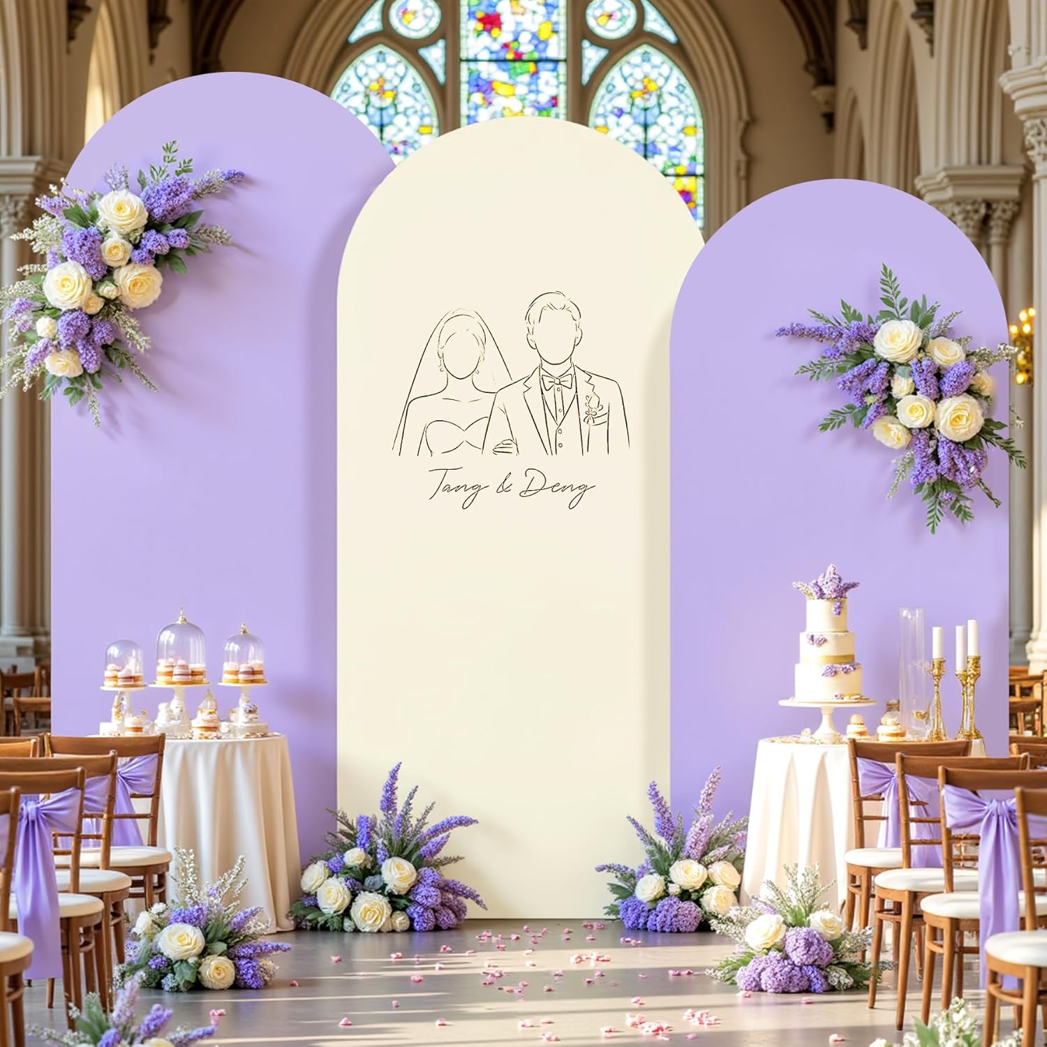 Beige and Purple Arch Backdrop Cover Set for Elegant Events