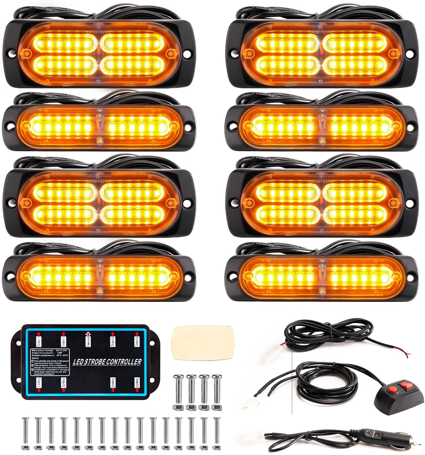 BooYu 8-pcs Amber Surface Mount LED Emergency Strobe Lights