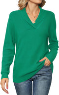 Ivicoer Women V Neck Pullover Sweater - Soft Collared Knit