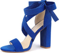 Strappy Heels for Women Chunky Heels Nude Suede - Lace Up