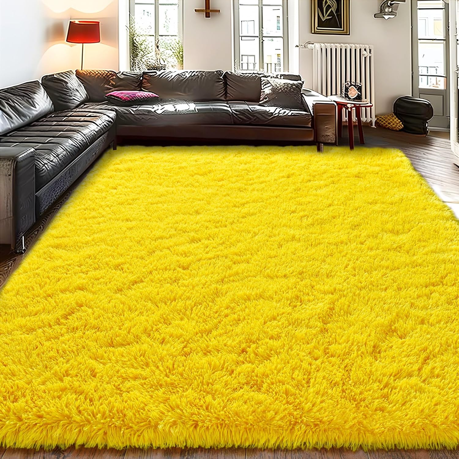 Ultra Soft Shag Living Room Rug 5x7 Yellow for Cozy Decor
