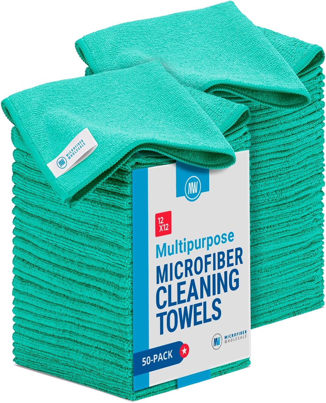 50 Pack 12x12 Microfiber Cleaning Cloths - Reusable All-Purpose Towels