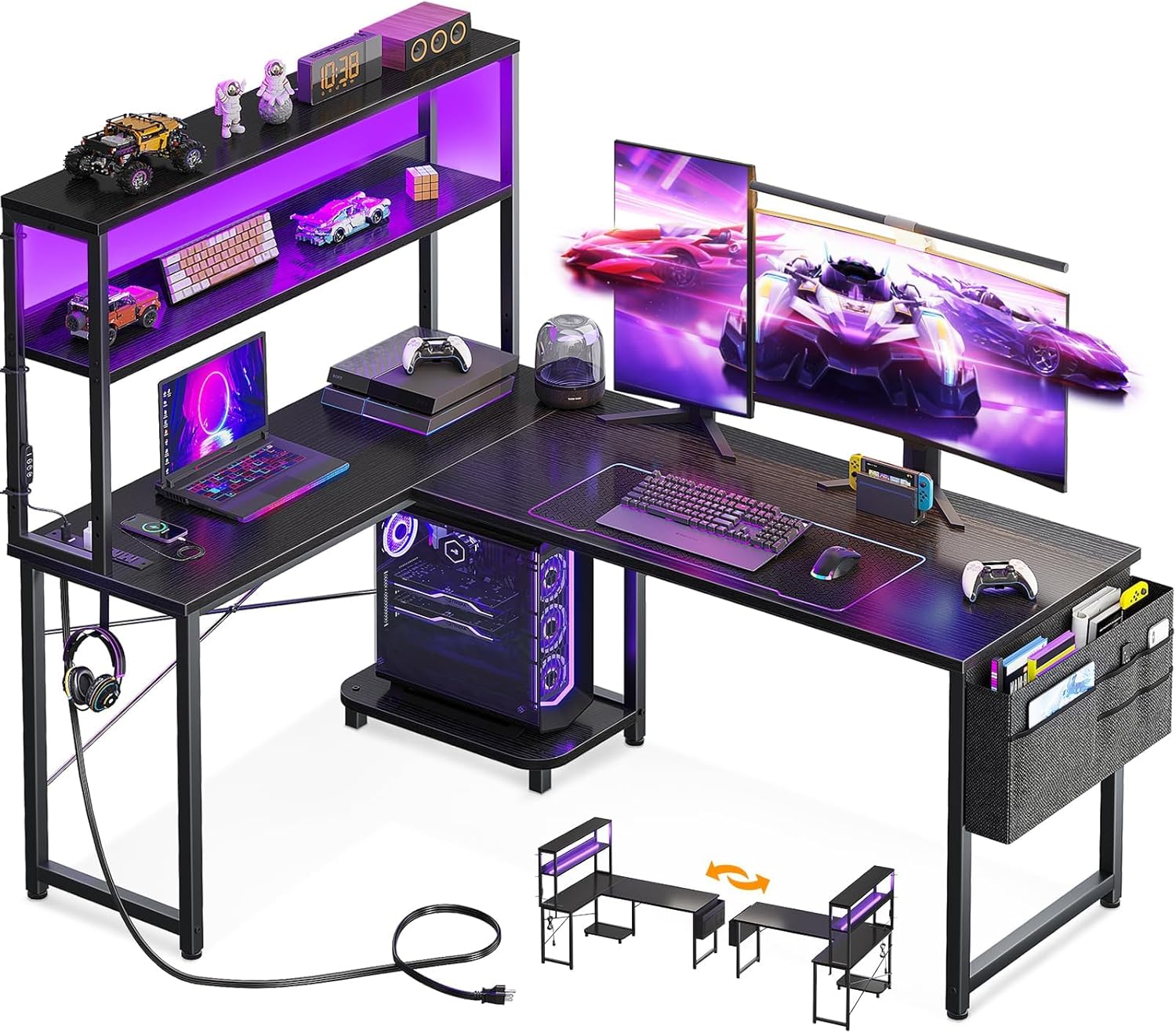 53 LED Gaming Desk with Storage & Power - AODK