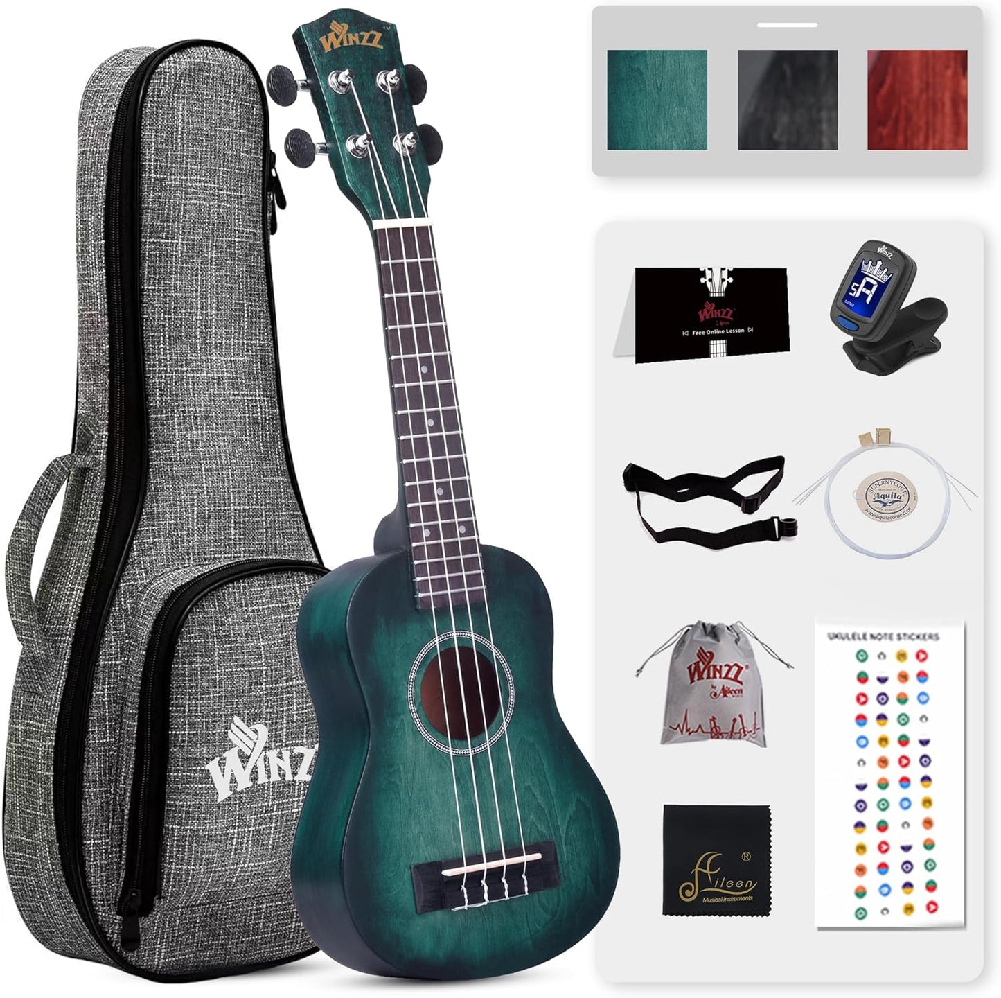 Hand Rubbed 21 Inches Soprano Ukulele with Accessories Included