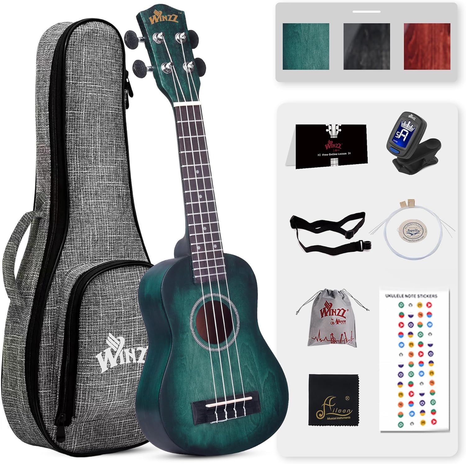 Hand Rubbed 21 Inches Soprano Ukulele with Accessories Included