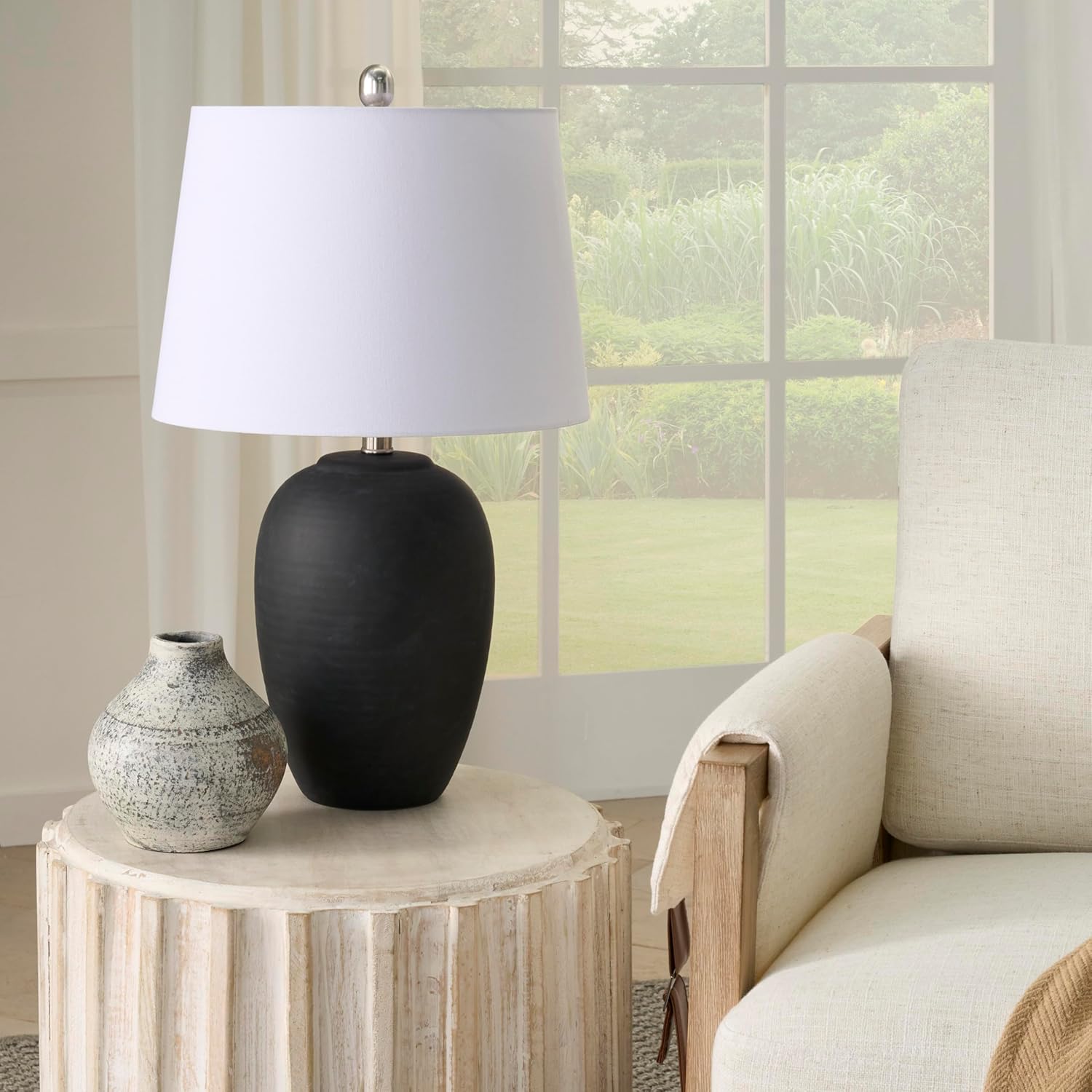 Nourison Home 23-in Black Vintage Distressed Ceramic Pot Lamp