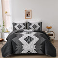 Black Quilt Set Boho King Size 3 Piece - Lightweight Aztec Coverlet