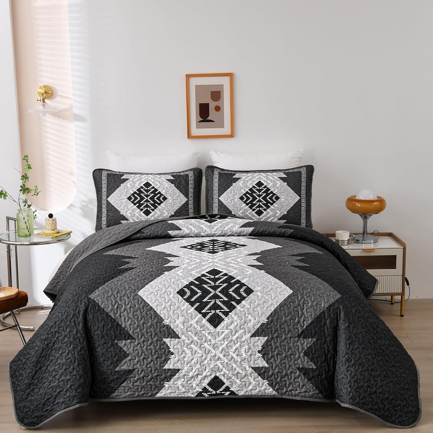 Dintszyayue Black Quilt Set Boho King Size for Stylish Bedding