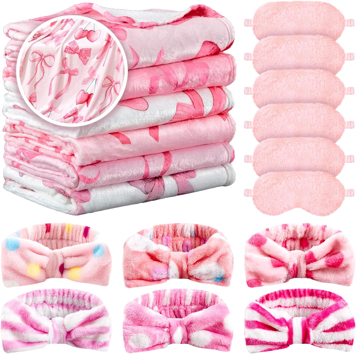 18 Pcs Sleepover Party Supplies for Girls with Cute Pink Bow