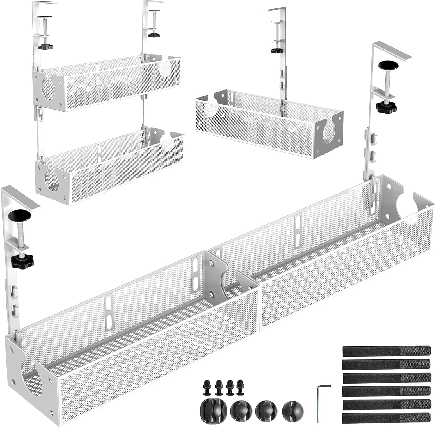 2-Pack White Metal Cable Management Tray - No Damage Desk!