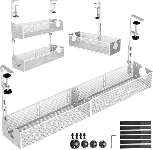 2-Pack White Metal Cable Management Tray - No Damage Desk!