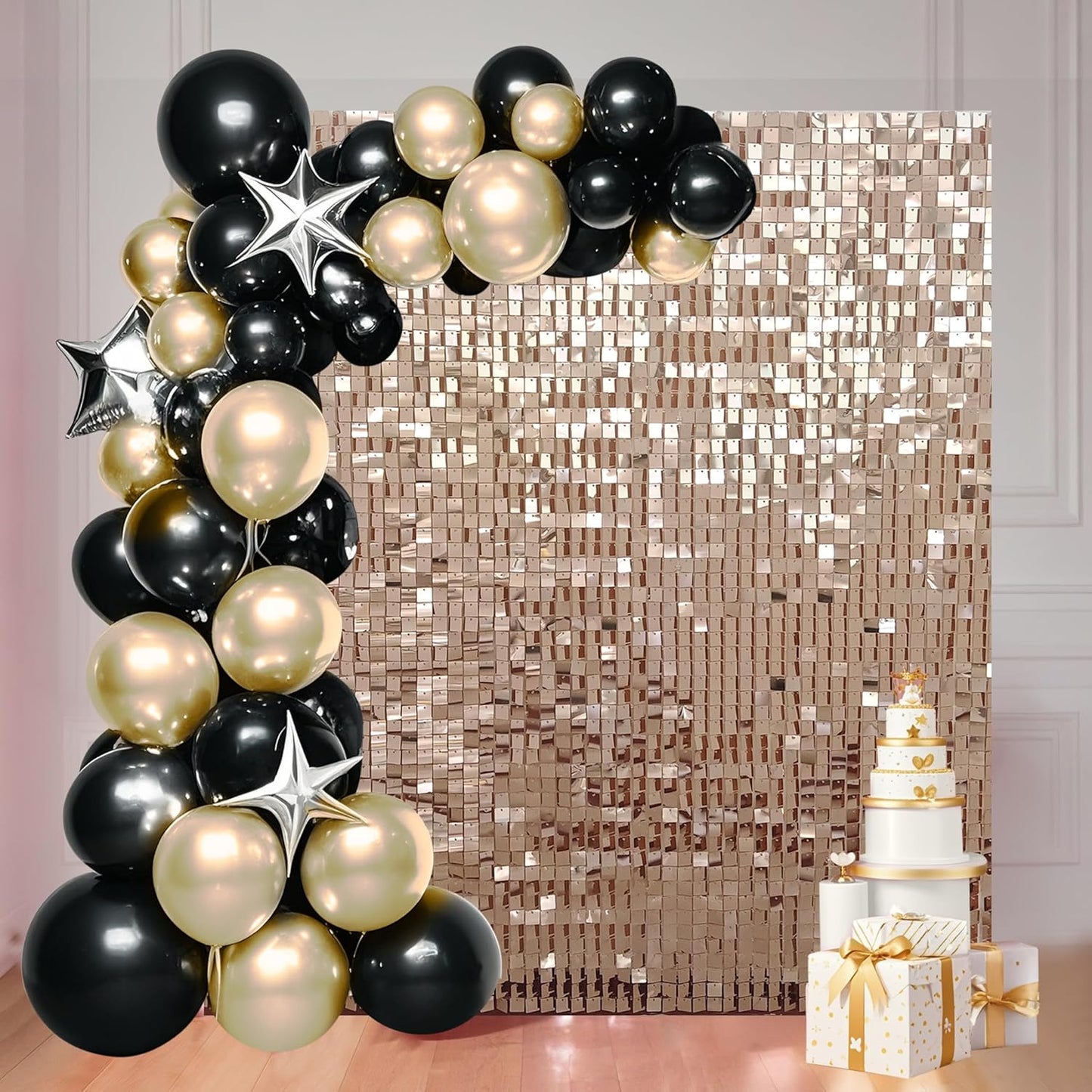 24 Pcs Champagne Gold Shimmer Wall Backdrop Panels for Parties