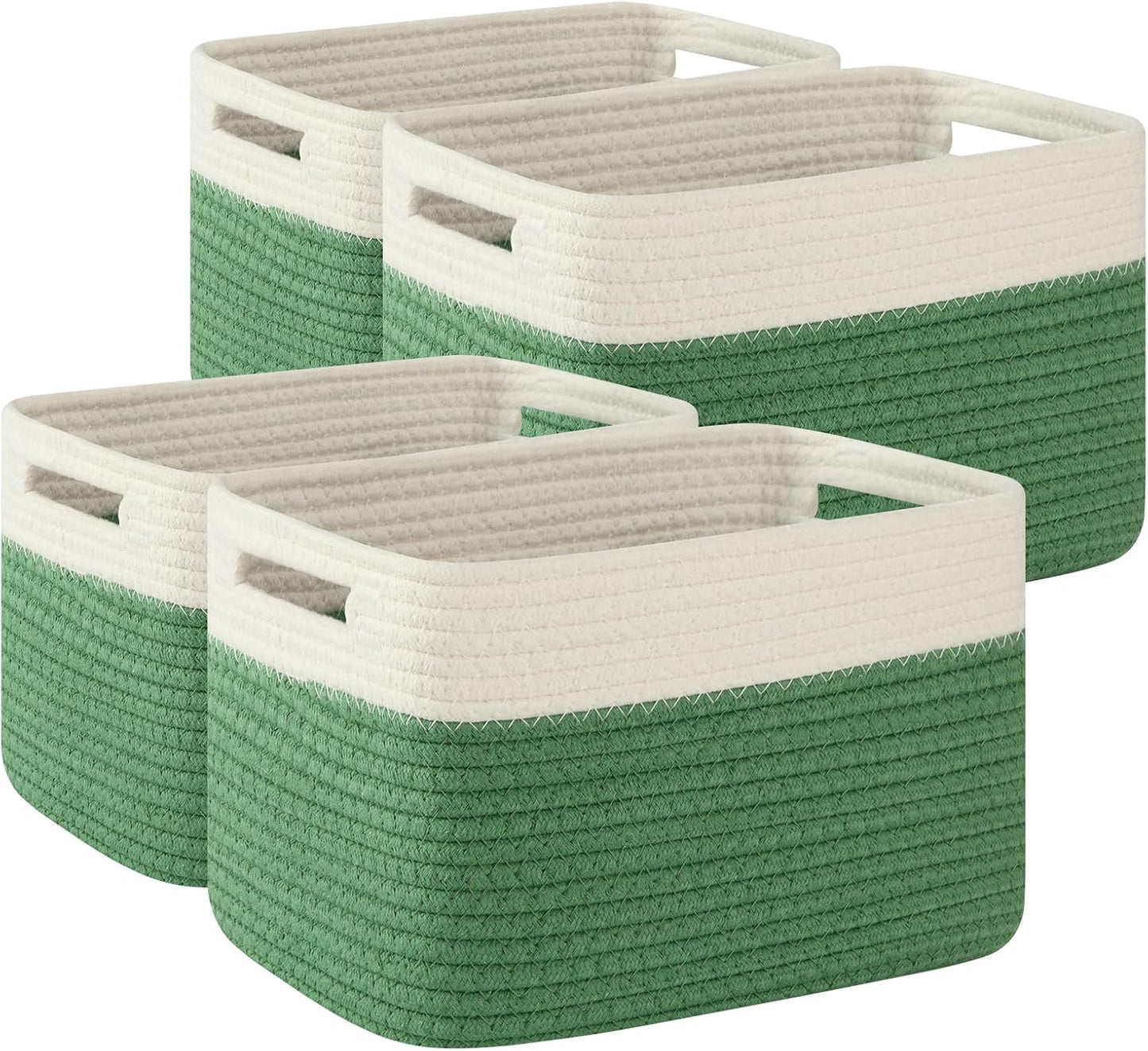 Woven Storage Baskets for Organizing - 4 Pack Cotton Rope Baskets