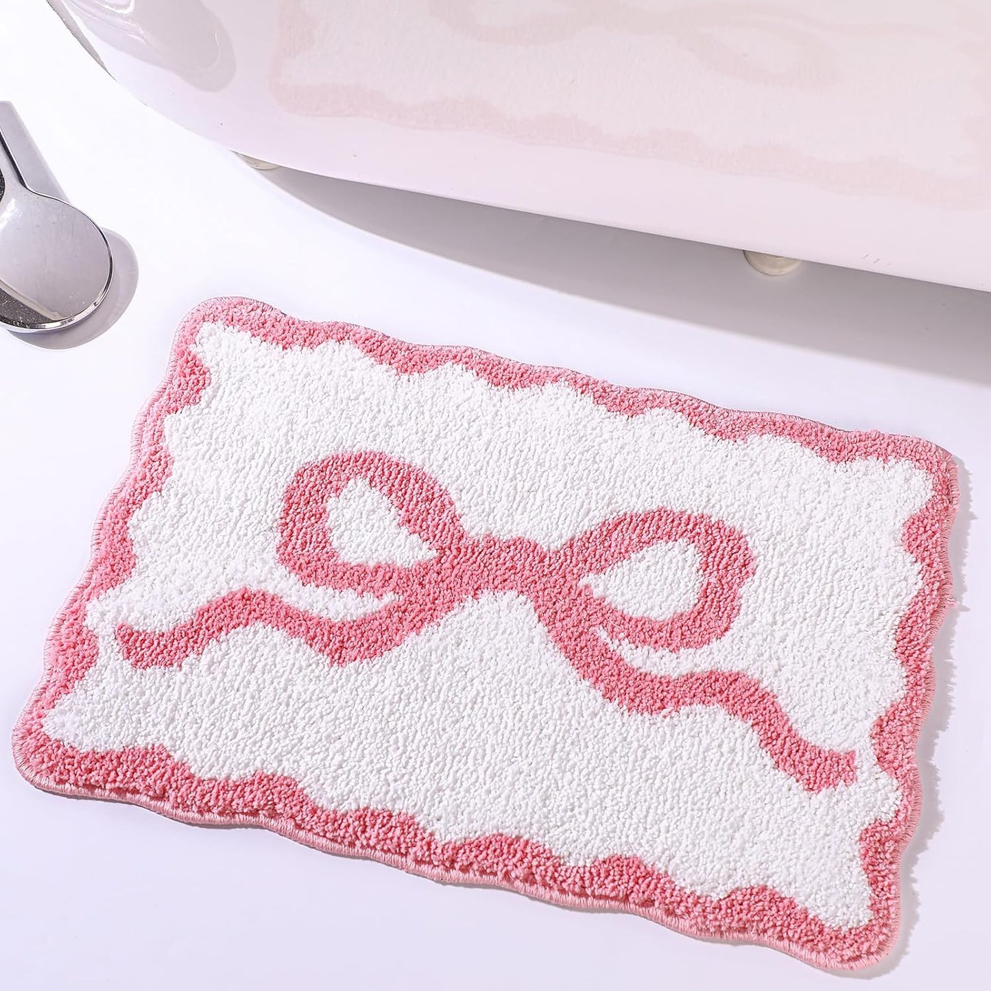 Cozy & Chic Pink Bow Bath Mat - Non Slip Microfiber