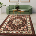 8x10 Brown Oriental Low Profile Area Rug - Non-Skid Indoor
