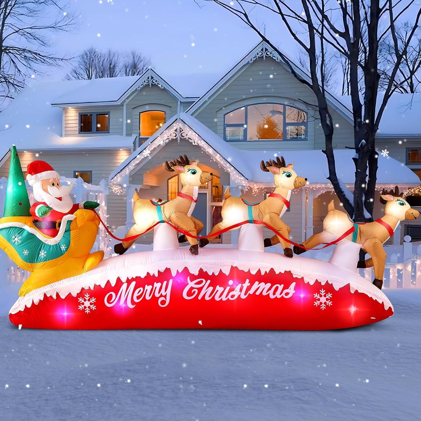 10 FT Long Santa Sleigh with Reindeer Outdoor Decorations