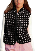 Womens Checkered Sherpa Vest Sleeveless Fleece Jacket - Cozy Layer fit