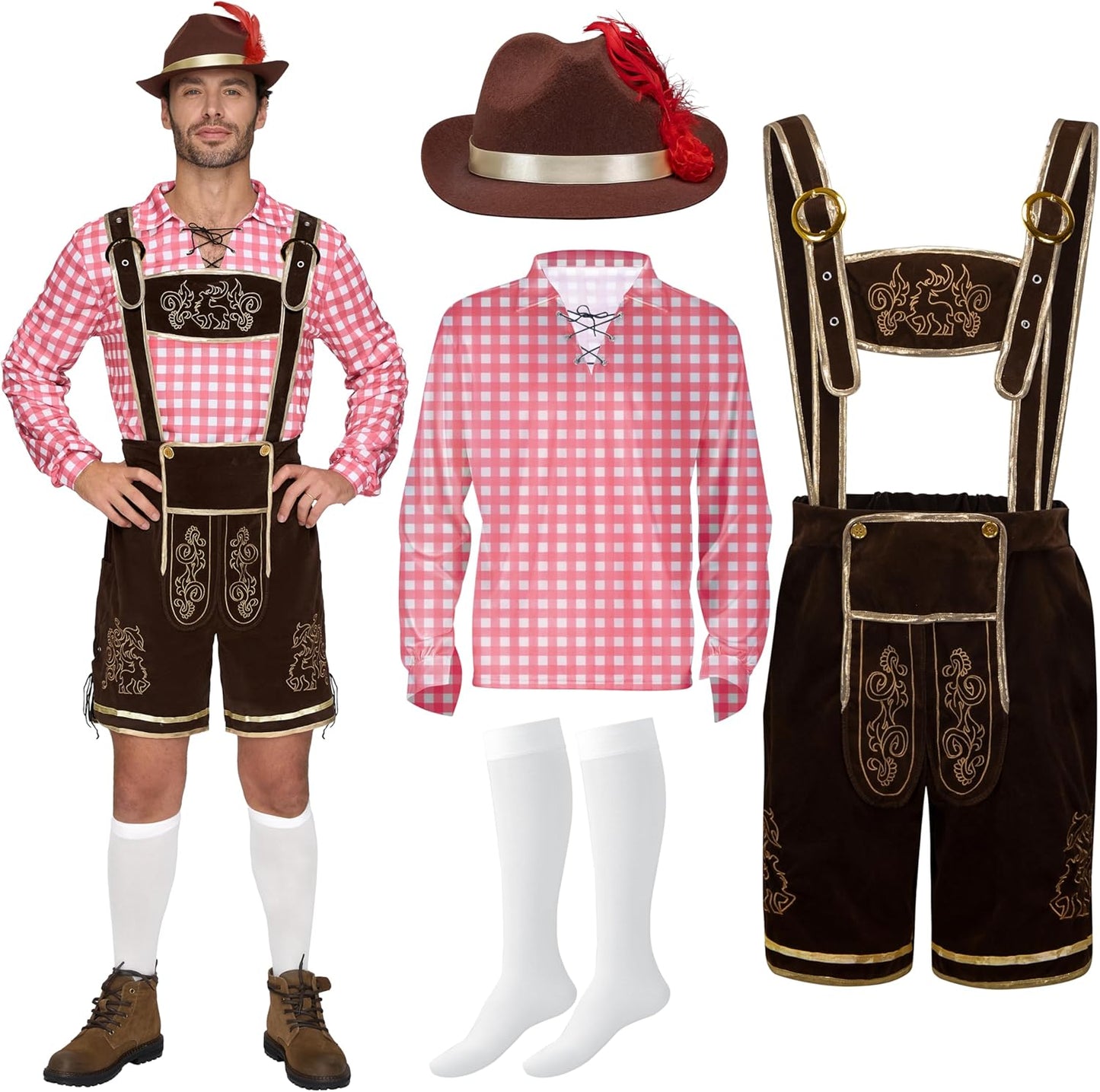 Men Lederhosen Oktoberfest Costume for Halloween Beer Festivals