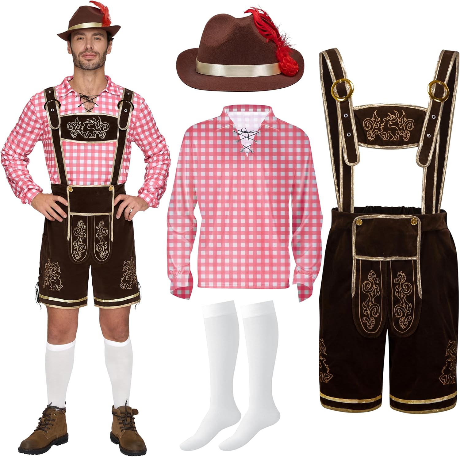 Men Lederhosen Oktoberfest Costume for Halloween Beer Festivals