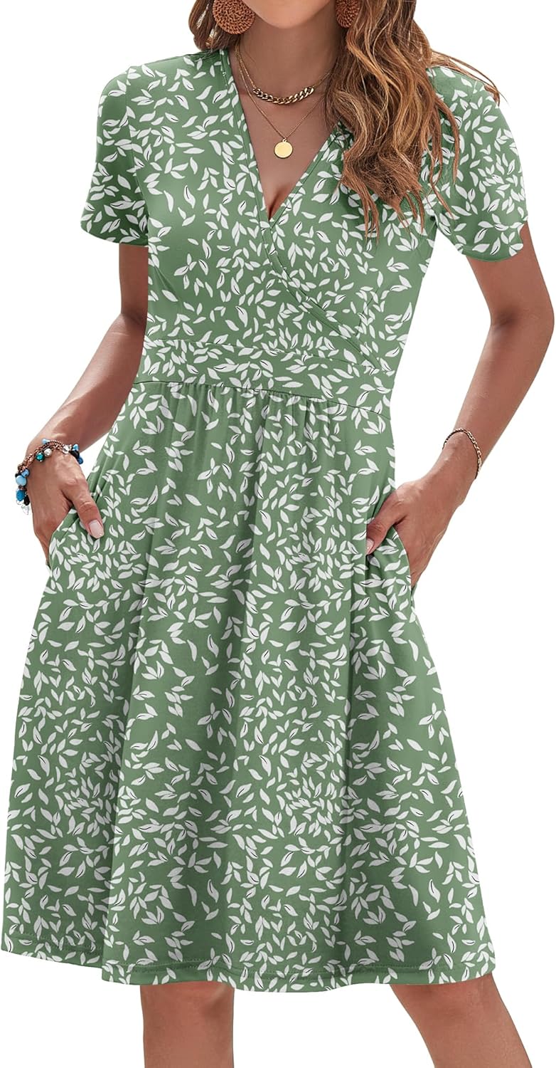 AUSELILY Womens Summer Dresses 2025 Short Sleeve V Neck Floral