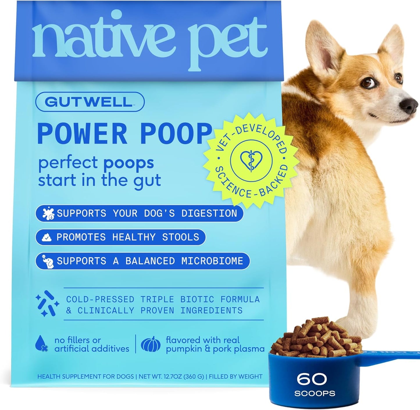 GutWell Power Poop Digestive Enzymes & Fiber for Dogs