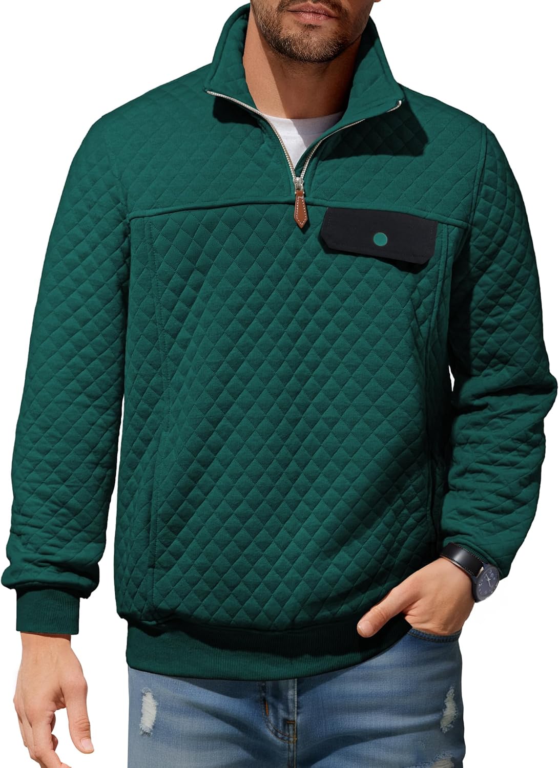 JMIERR Men's Quilted Sweatshirt for Casual Outdoor Style