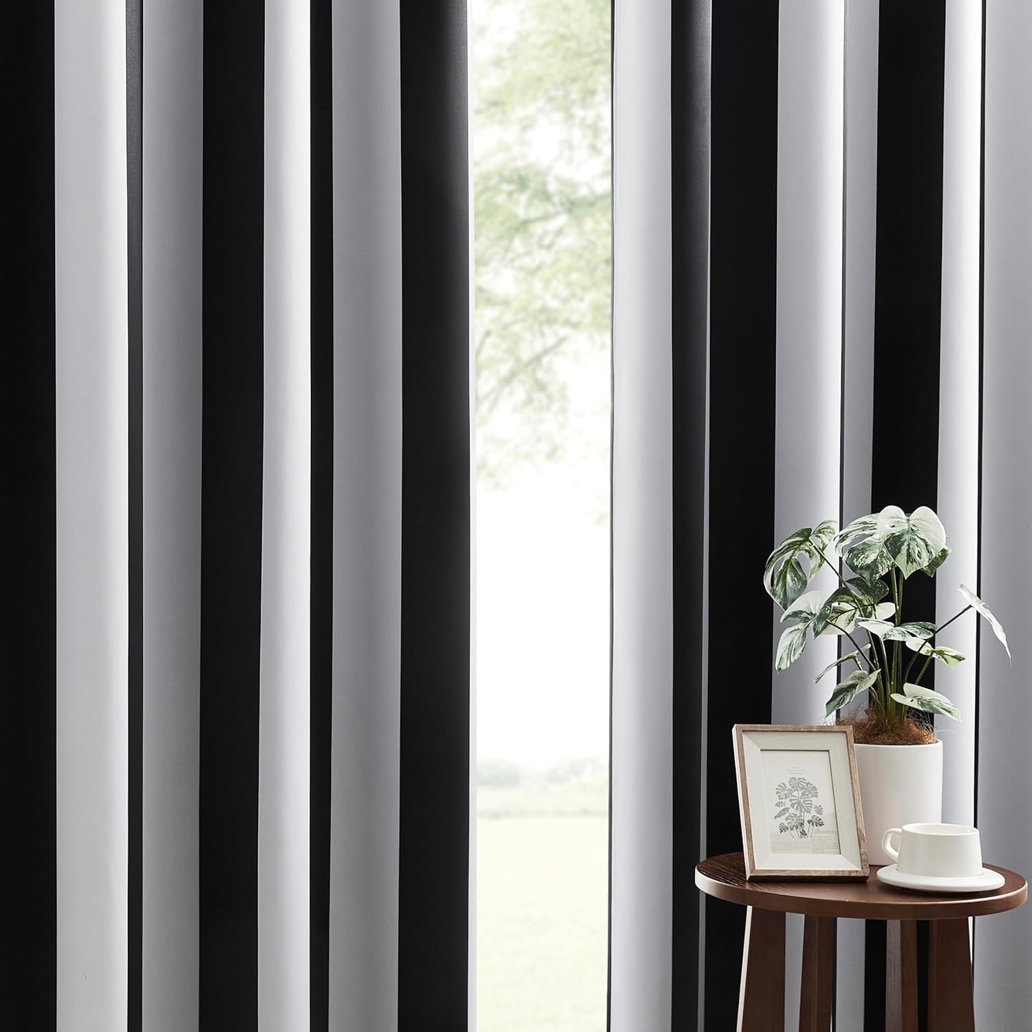100% Blackout Curtains with Classic Black and White Stripes