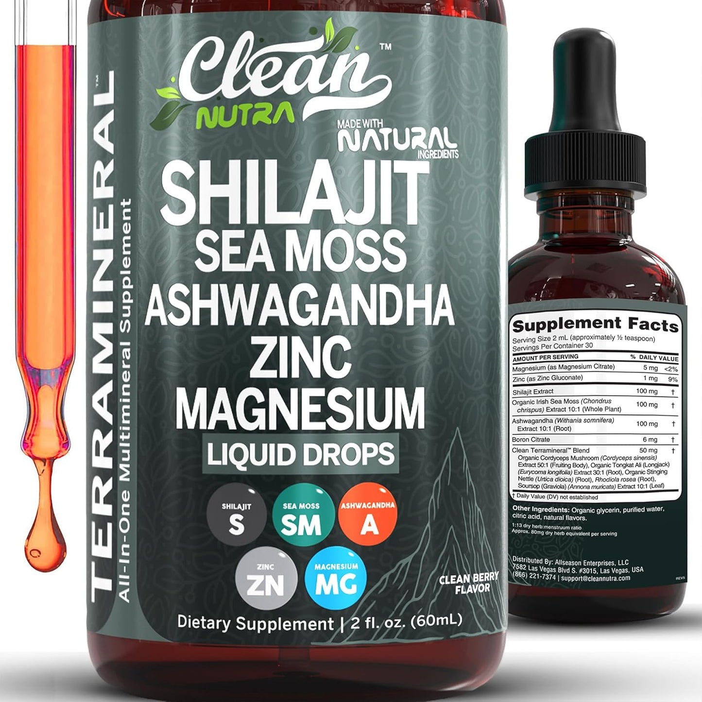 Shilajit Liquid Drops with Sea Moss and Ashwagandha for Wellness