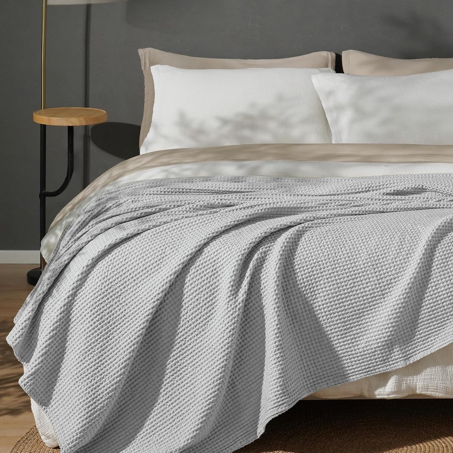 PHF 100% Cotton Waffle Weave Blanket for Cozy Cold Nights