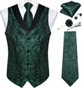 Mens Emerald Green Paisley Waistcoat and Necktie Set for Men - Formal